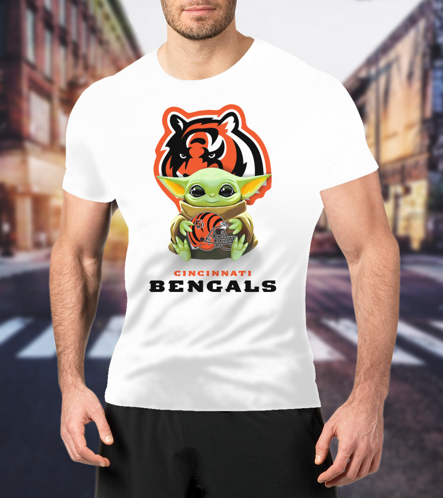 Cincinnati Bengals Grogu Hugging Bengals Helmet With Team T-Shirt