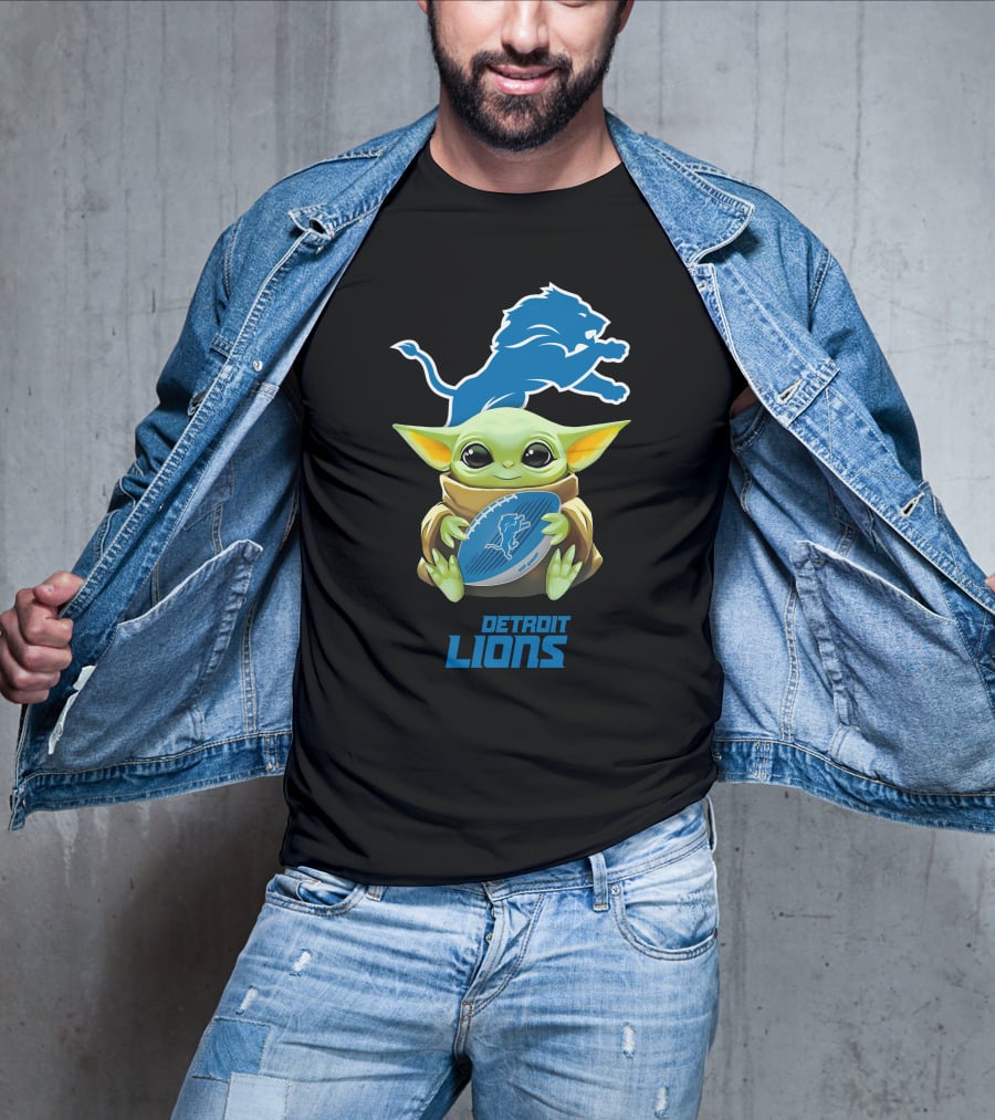 Grogu Hug Detroit Lions Football Logo Tailgate Adventure T-Shirt