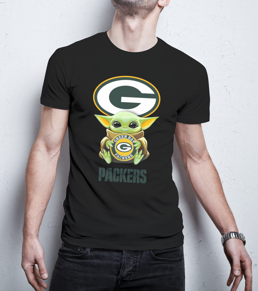 Grogu Holding Green Bay Packers Emblem With Packers T-Shirt