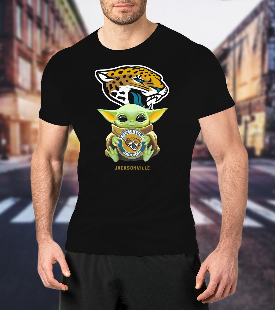 Grogu Holding Jacksonville Jaguars Icon With Emblem And Jaguar Head T-Shirt