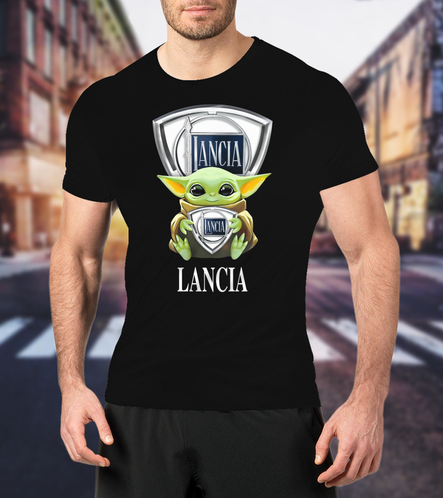 Grogu Holding Lancia Logo With Shield Emblem T-Shirt