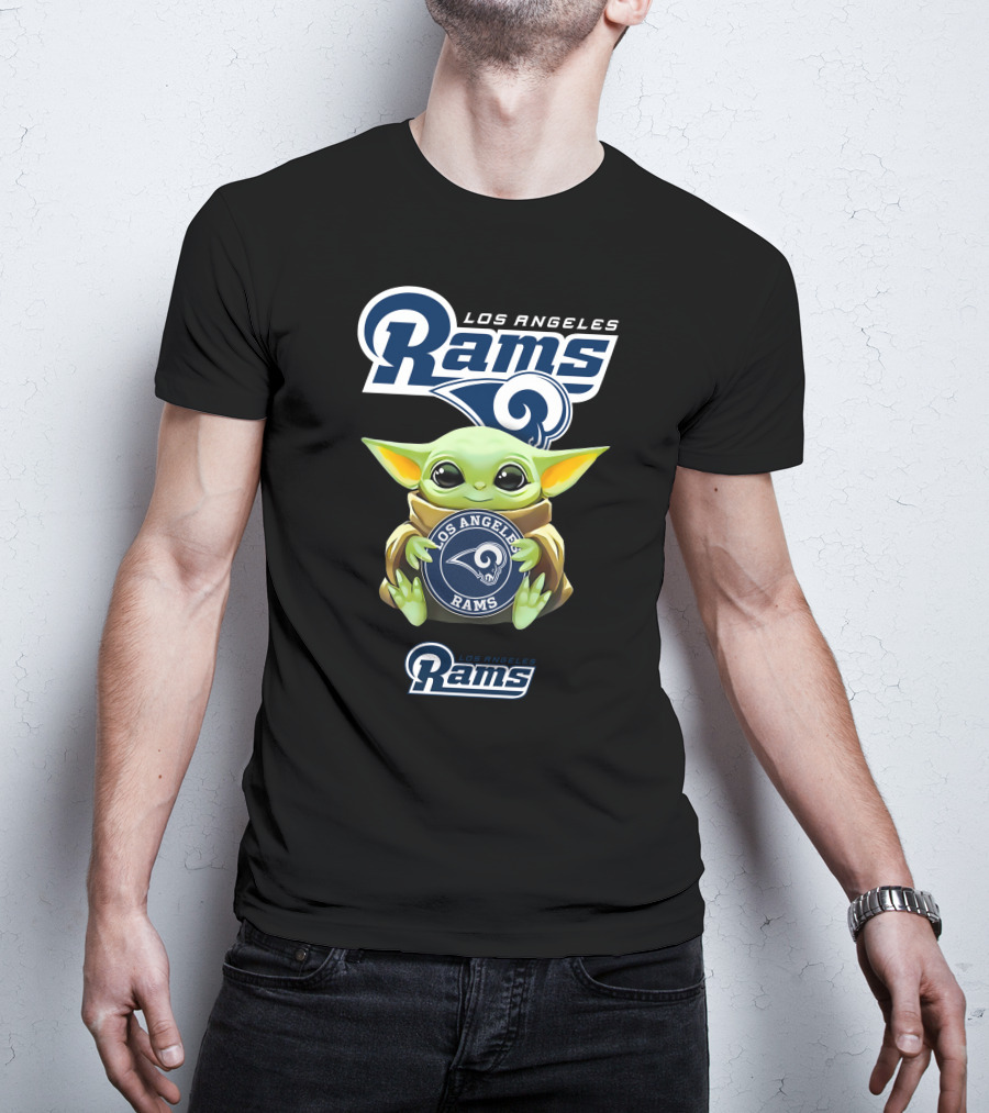 Grogu Holding Los Angeles Rams Football Emblem T-Shirt