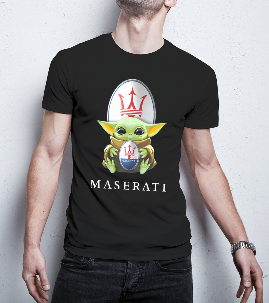 Grogu Holding Maserati Trident Emblem T-Shirt
