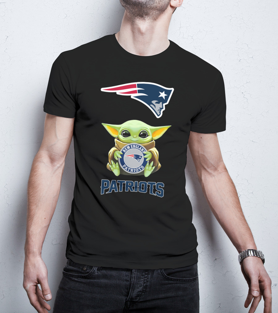 Grogu Embracing New England Patriots Logo With Mascot And Team Name T-Shirt
