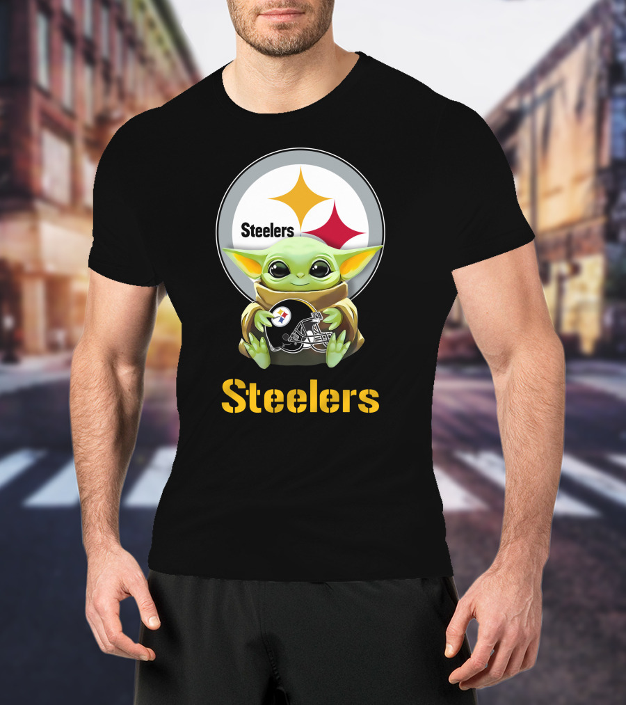 Grogu Holding Pittsburgh Steelers Helmet With Team T-Shirt