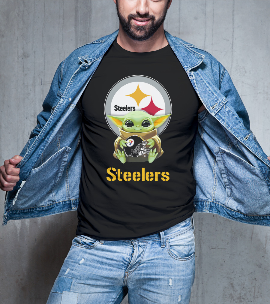 Grogu Holding Pittsburgh Steelers Helmet With Team T-Shirt