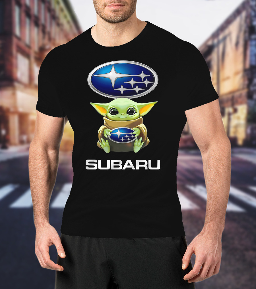 Grogu Hugging Subaru Logo With Subaru Stars And Text T-Shirt