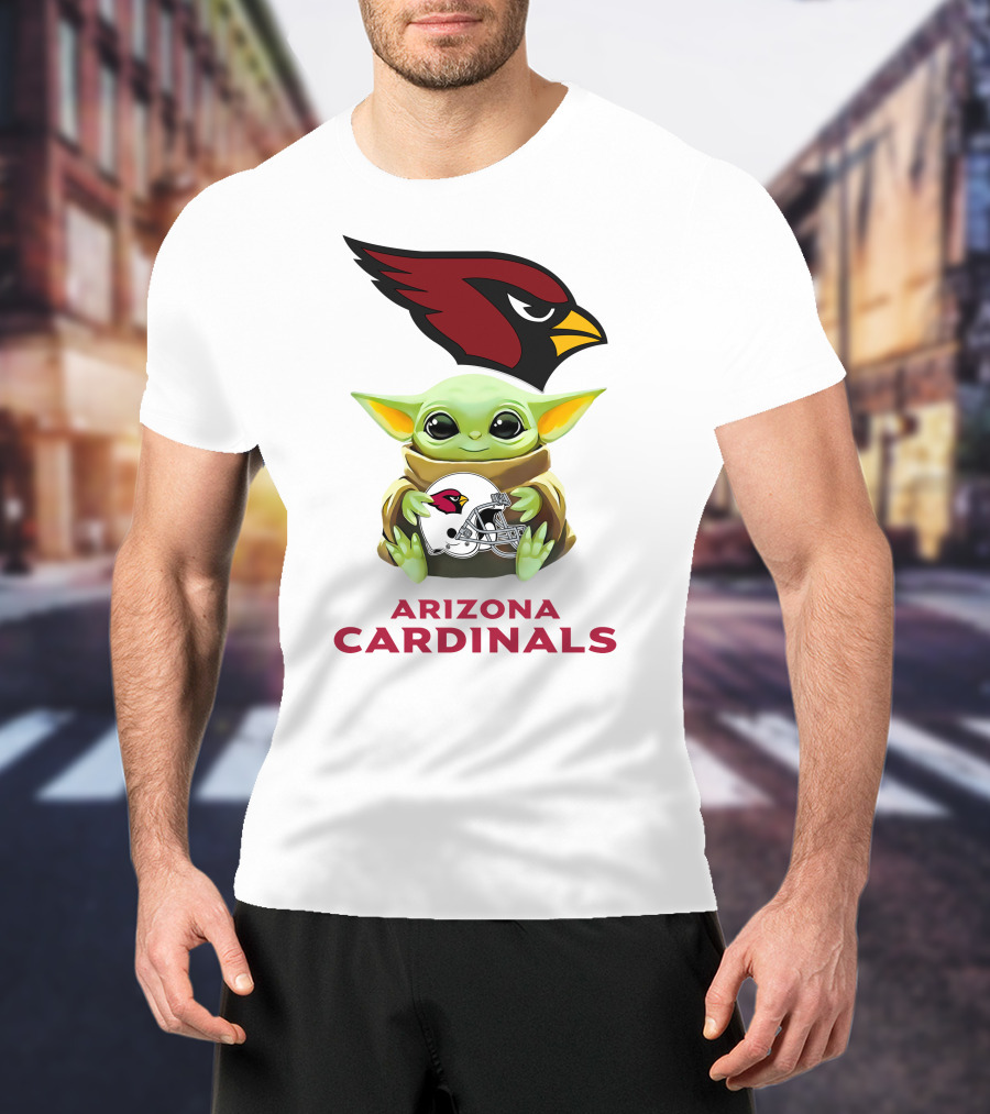 Grogu Holding Arizona Cardinals Helmet With Team Logo And Name T-Shirt