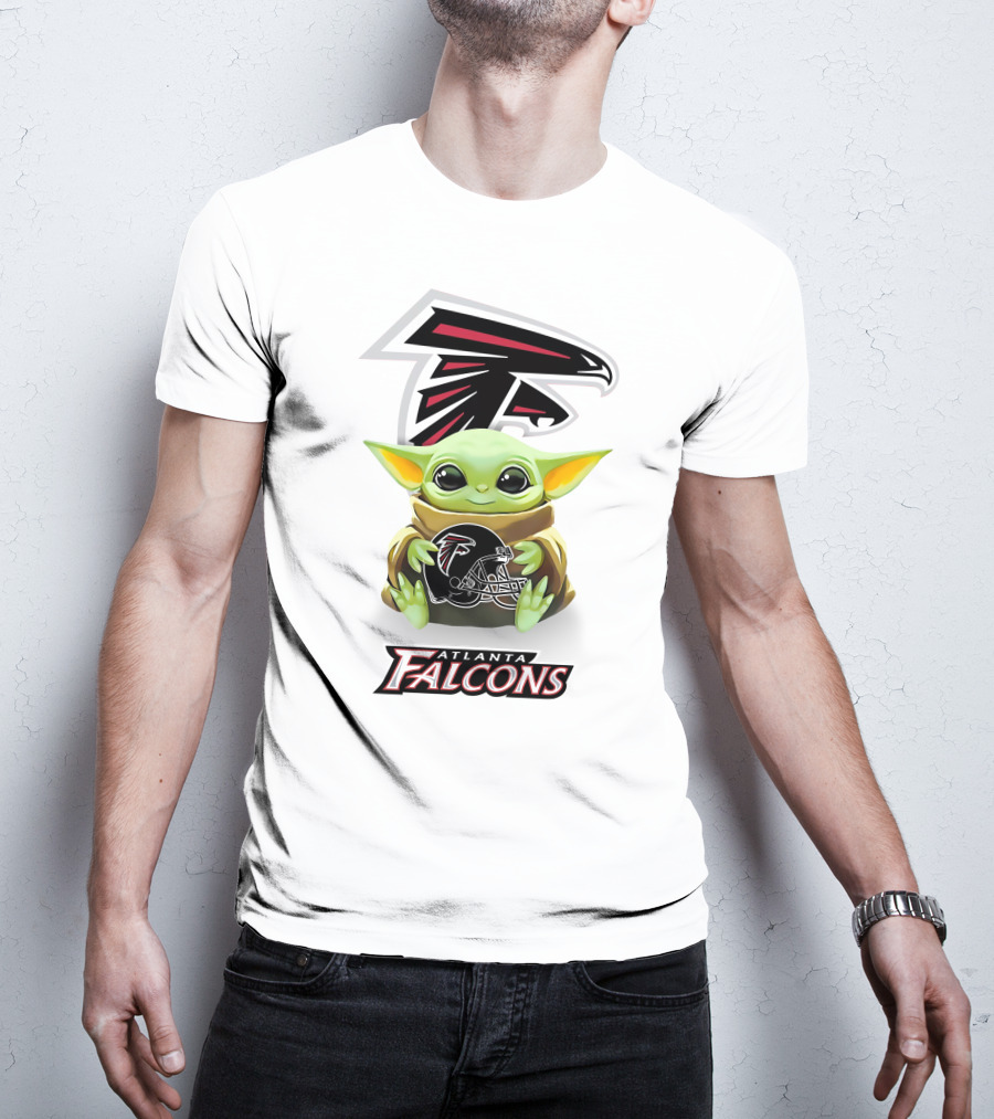 Grogu Holding Atlanta Falcons Helmet T-Shirt