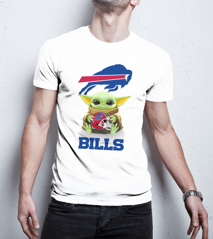 Buffalo Bills Grogu Hugging Helmet With Bills T-Shirt
