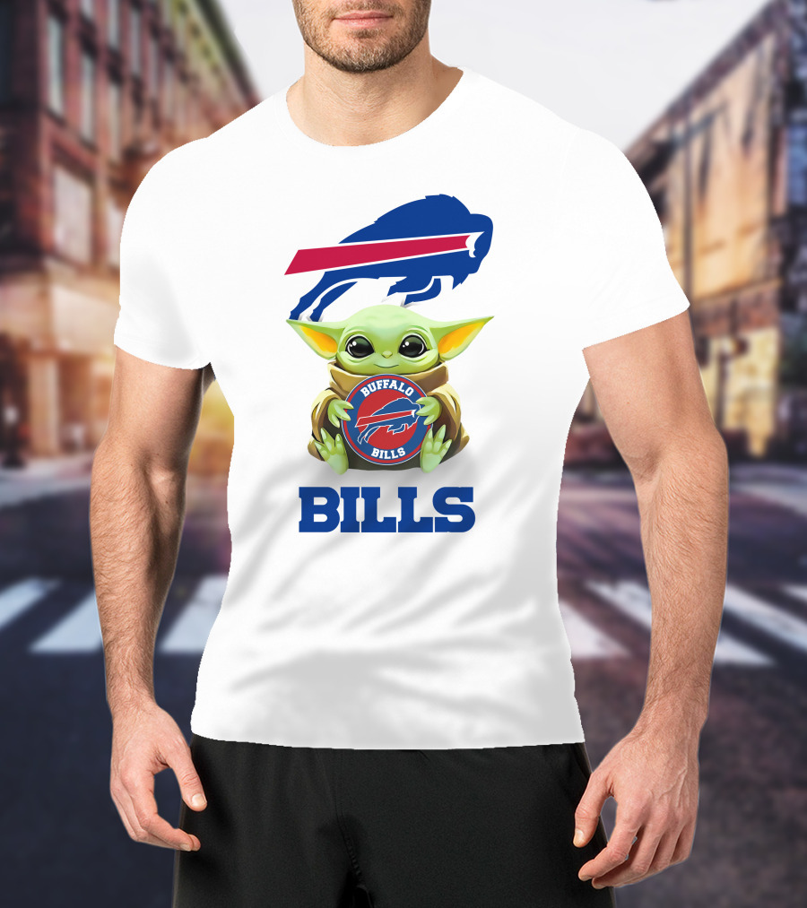 Buffalo Bills Grogu Hug White Background T-Shirt