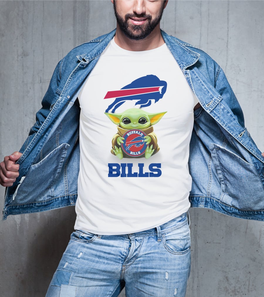 Buffalo Bills Grogu Hug White Background T-Shirt