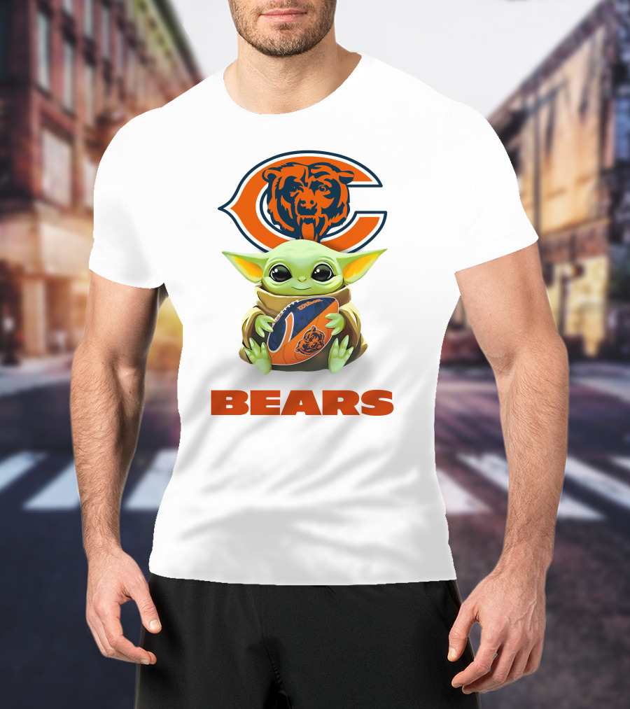 Chicago Bears Grogu Holding Football With Team T-Shirt