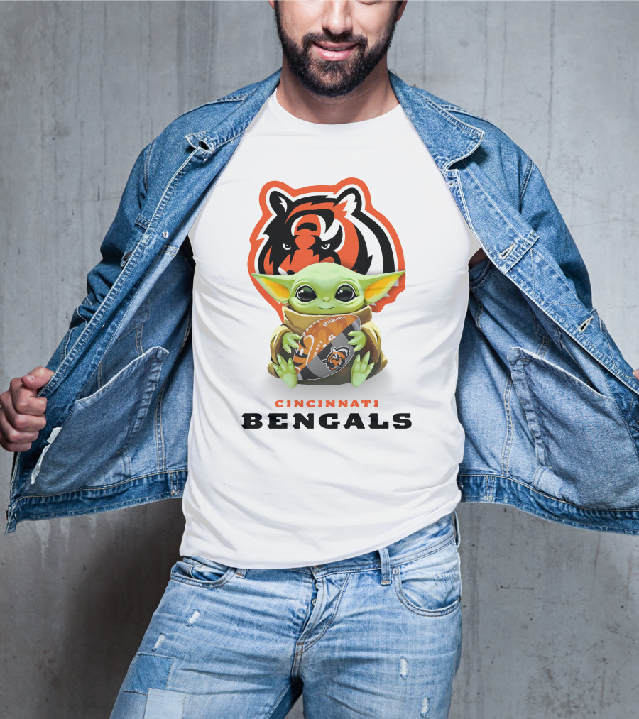 Grogu Holding Cincinnati Bengals Football With Bengals T-Shirt