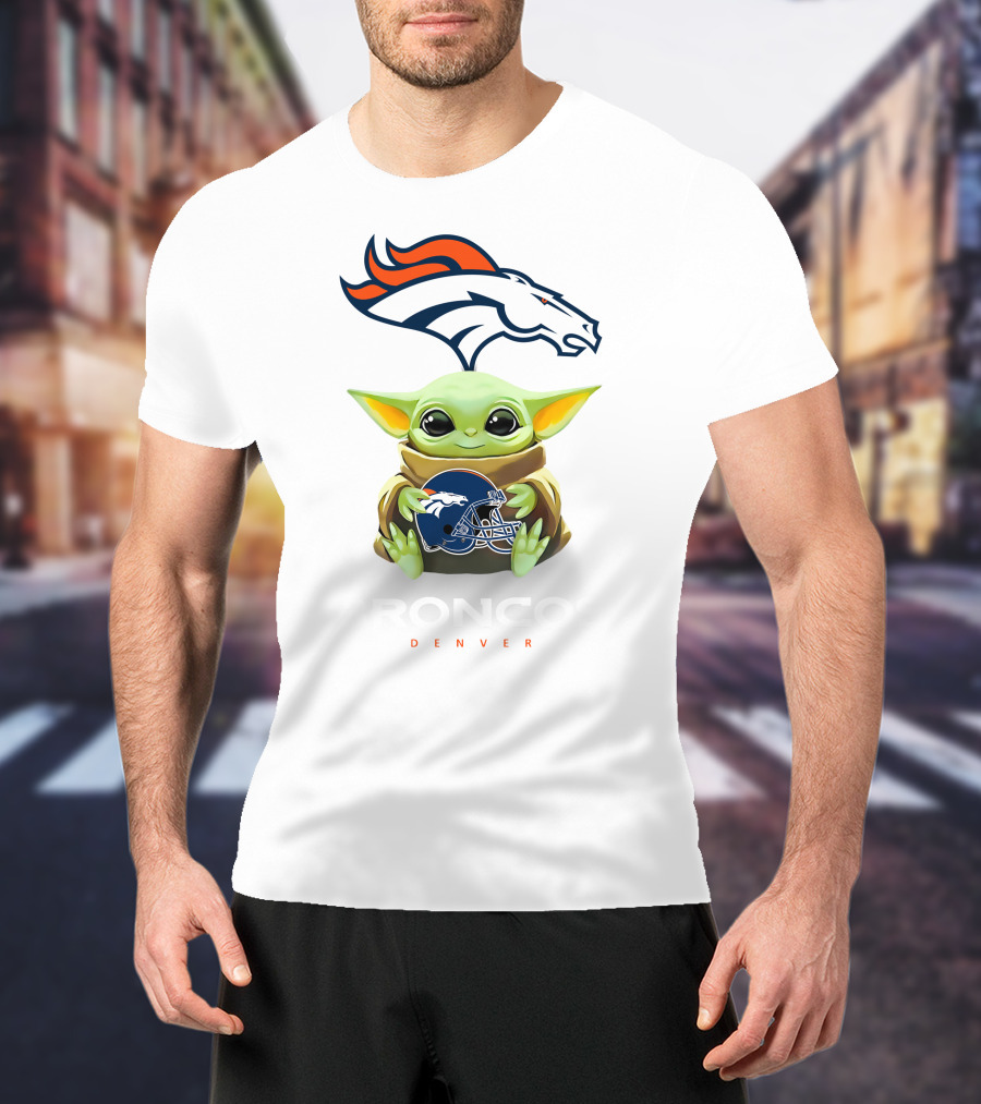 Grogu Holding Denver Broncos Helmet T-Shirt