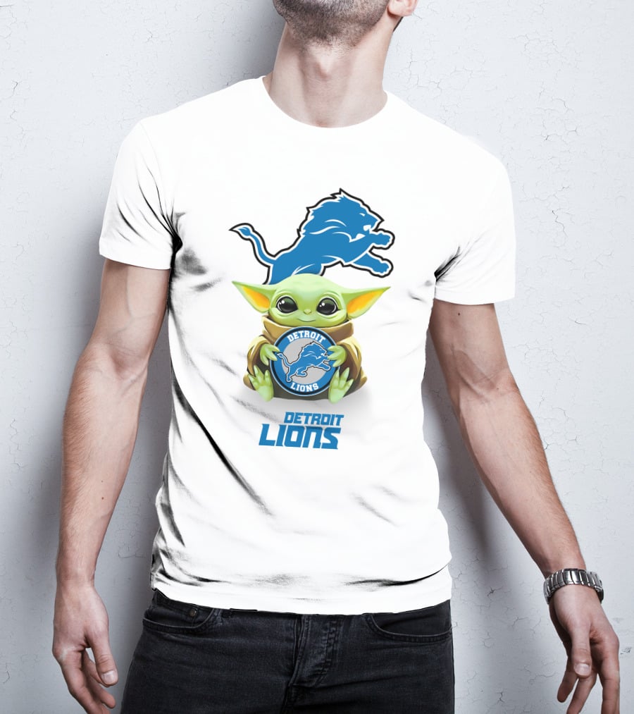 Grogu Holding Detroit Lions Emblem With Detroit Lions T-Shirt