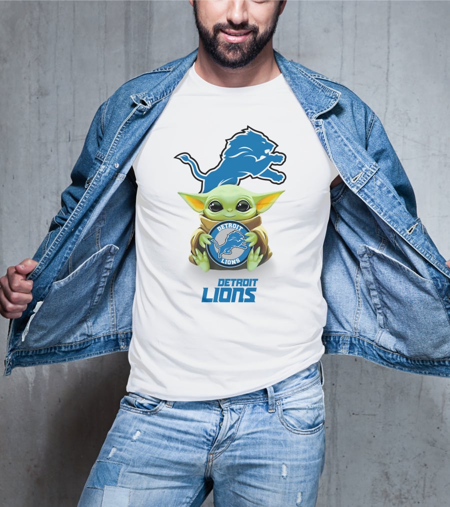 Grogu Holding Detroit Lions Emblem With Detroit Lions T-Shirt