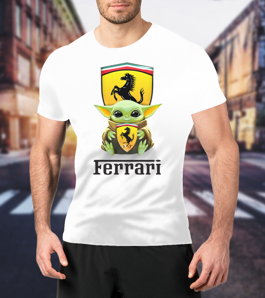 Grogu Hug Ferrari Emblem Iconic Fusion T-Shirt