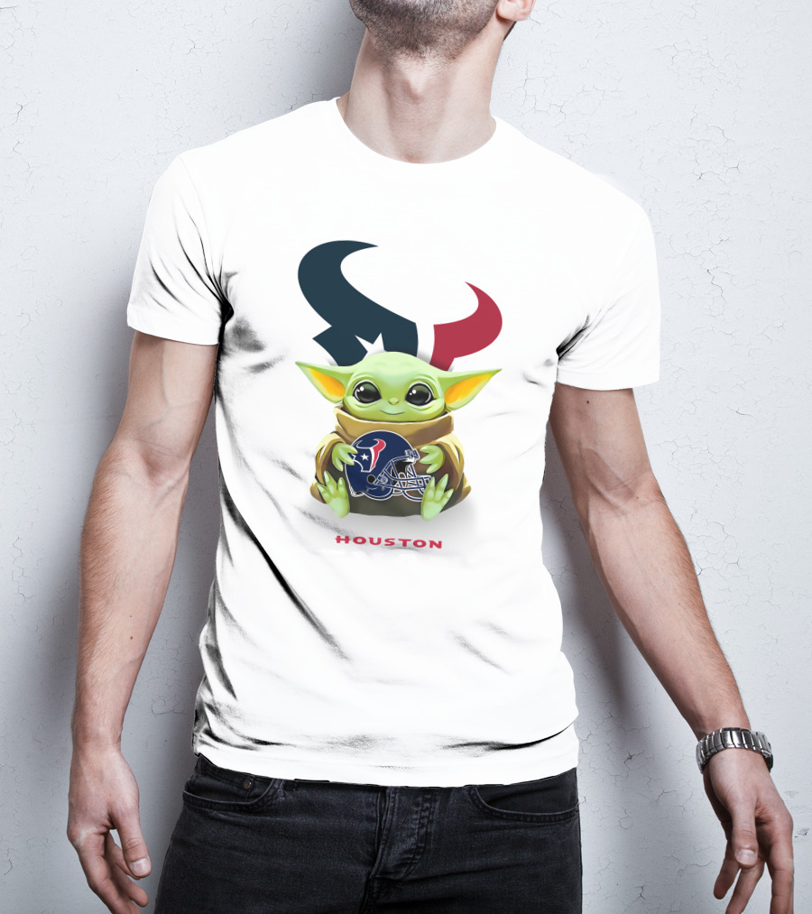 Grogu Holding Houston Texans Helmet Logo NFL Emblem T-Shirt