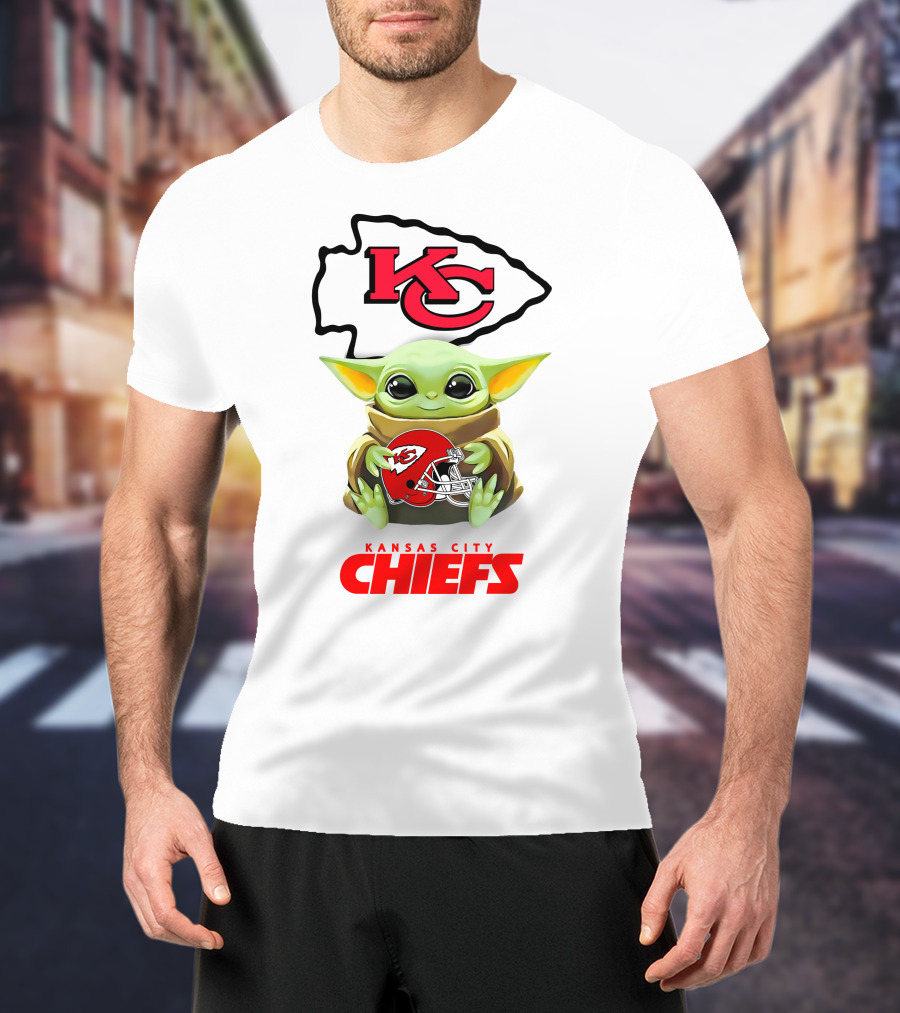 Grogu KC Arrowhead Kansas City Chiefs Helmet Hug T-Shirt