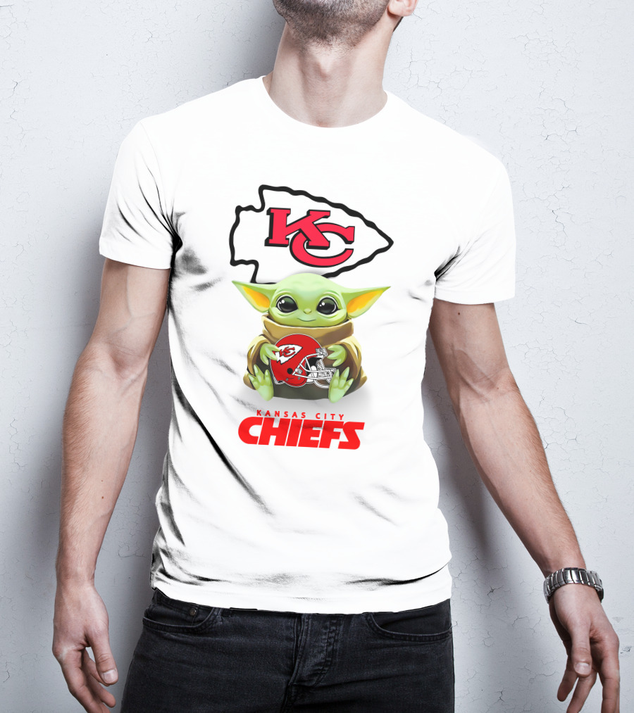 Grogu KC Arrowhead Kansas City Chiefs Helmet Hug T-Shirt