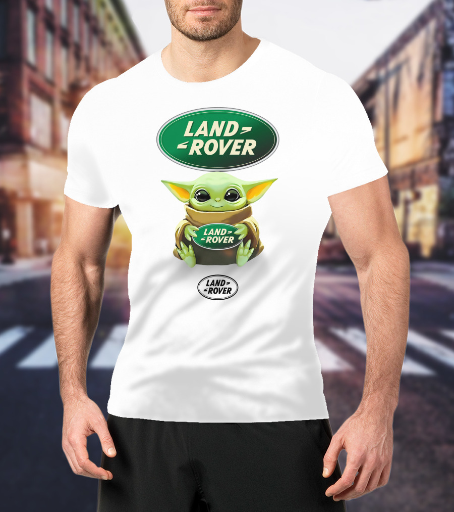 Grogu Holding Land Rover Logo Emblem T-Shirt
