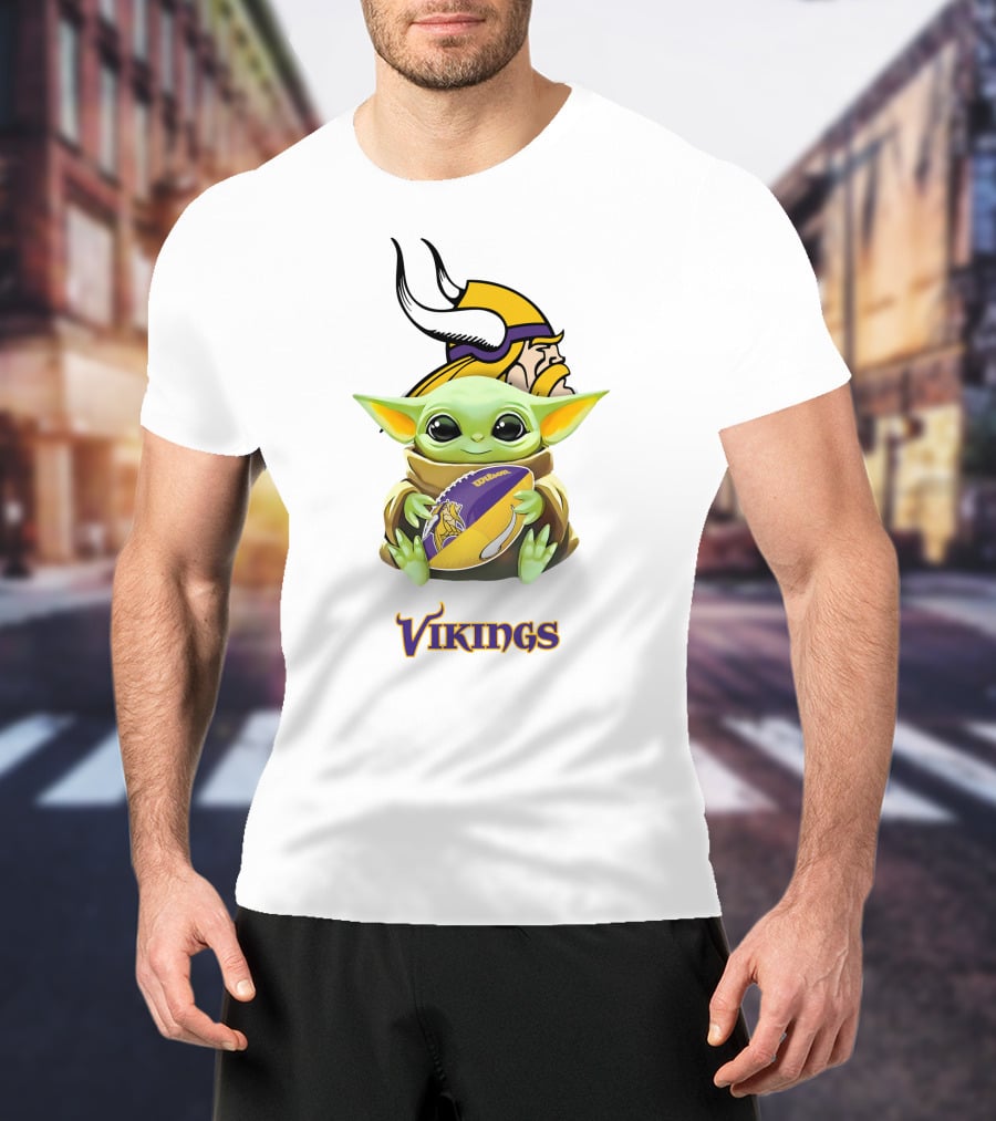 Grogu Holding Minnesota Vikings Football With Vikings T-Shirt