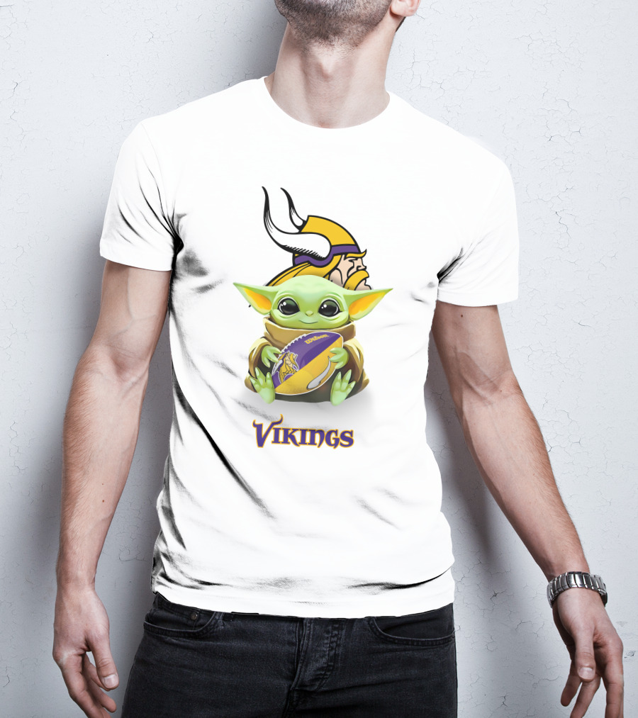 Grogu Holding Minnesota Vikings Football With Vikings T-Shirt