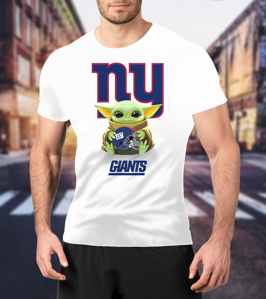Grogu NY Giants Helmet Hug With Giants Text T-Shirt
