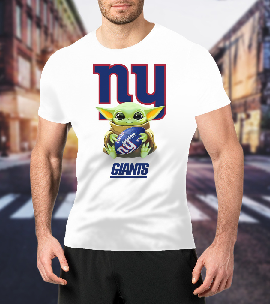 Grogu New York Giants Football Hug Tailgate White T-Shirt