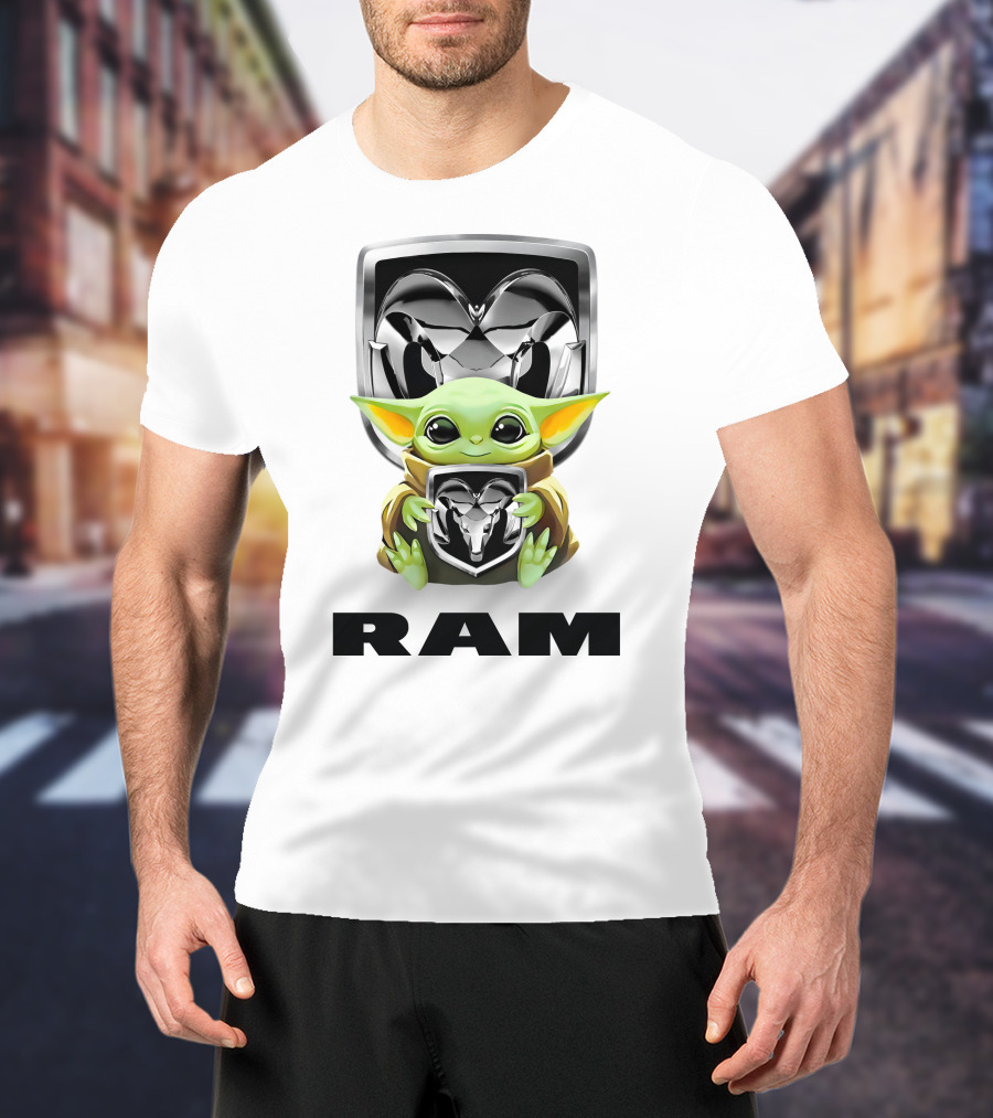 Grogu Hugging Ram Logo White T-Shirt