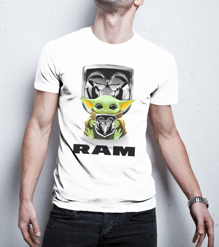 Grogu Hugging Ram Logo White T-Shirt