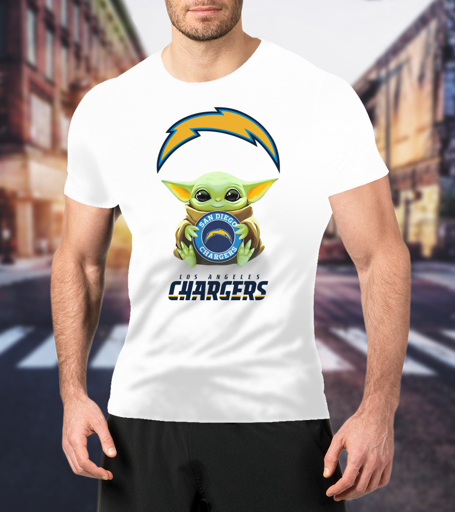 Grogu Holding San Diego Chargers Emblem With Los Angeles Chargers T-Shirt
