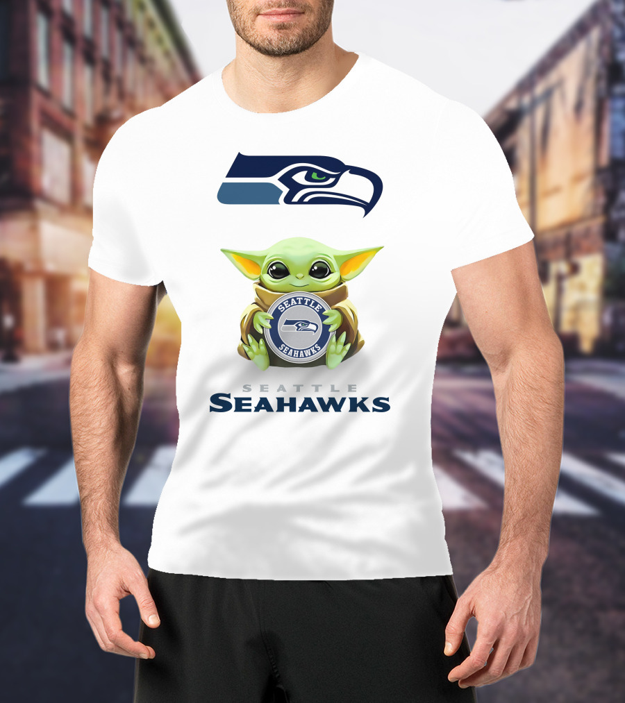 Grogu Seattle Seahawks Hugging T-Shirt