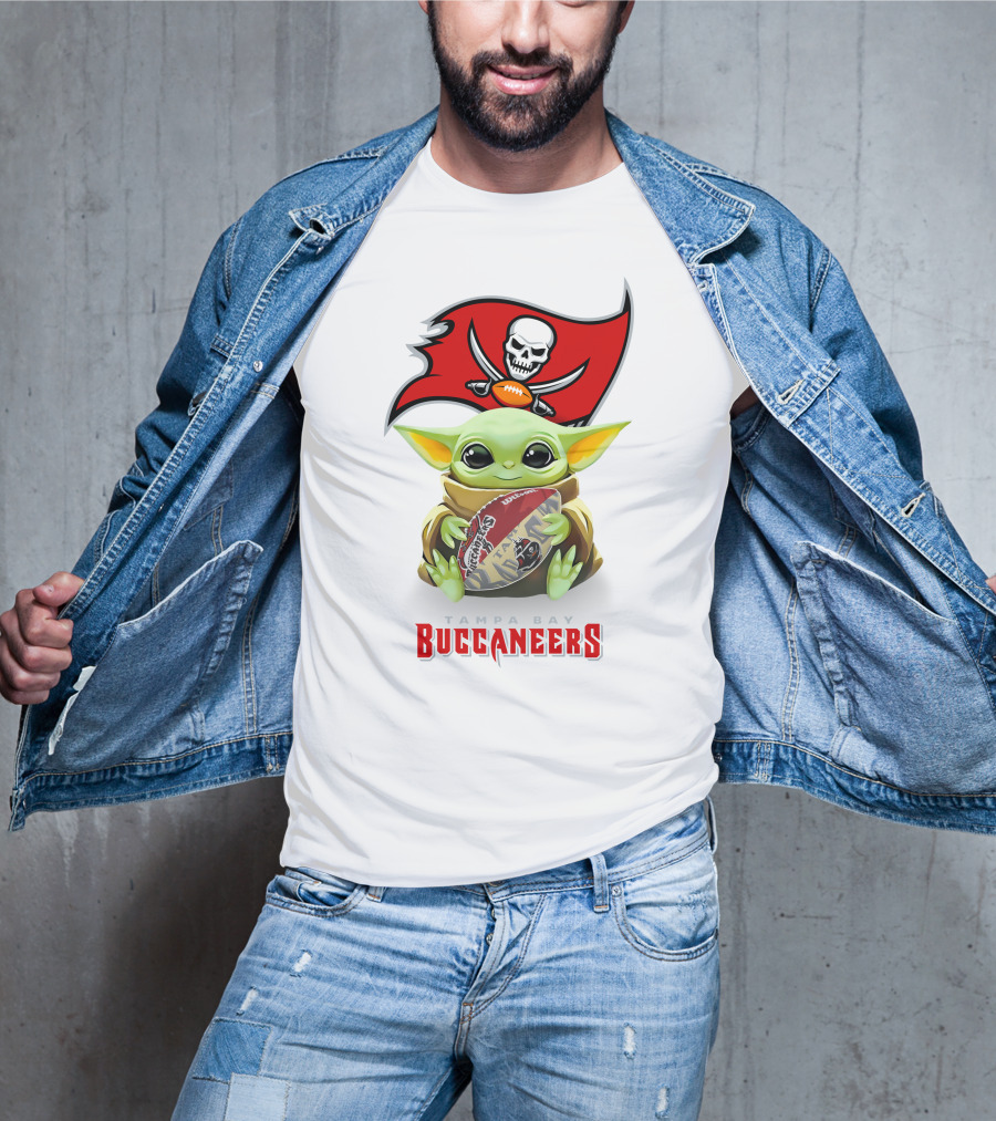 Grogu Holding Tampa Bay Buccaneers Football With Team T-Shirt