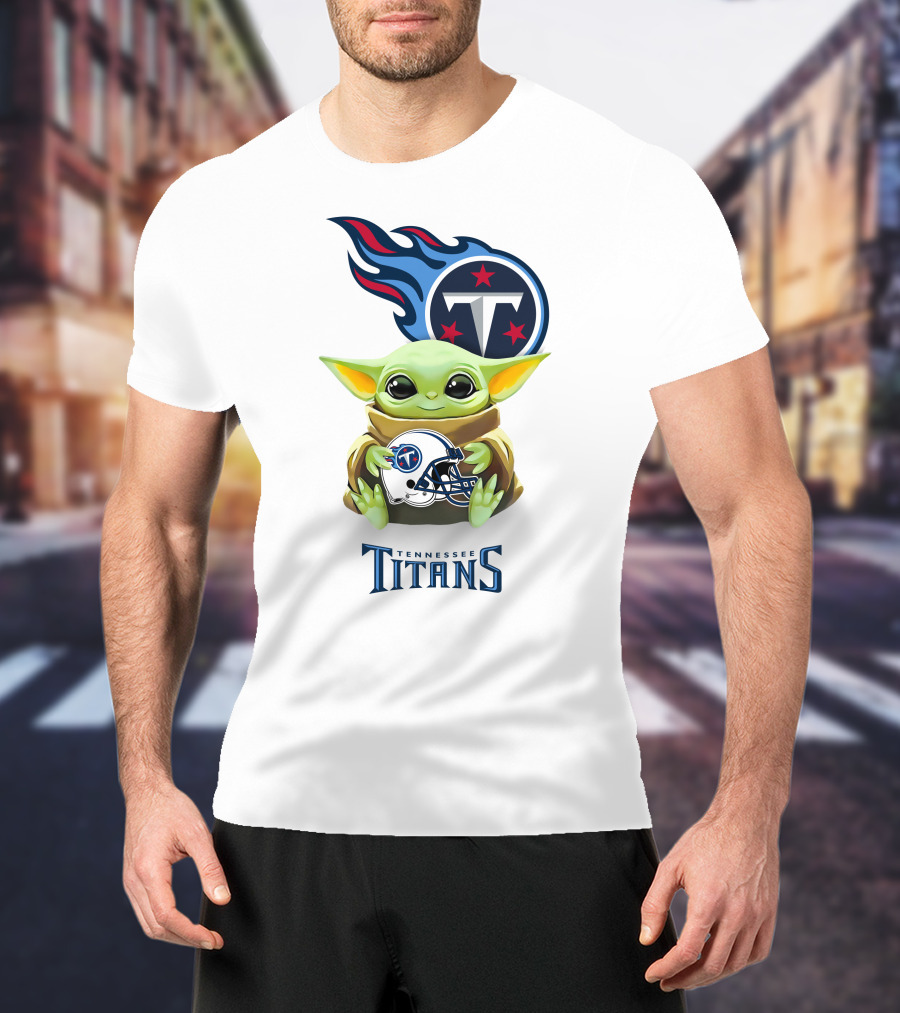 Grogu Holding Tennessee Titans Helmet T-Shirt