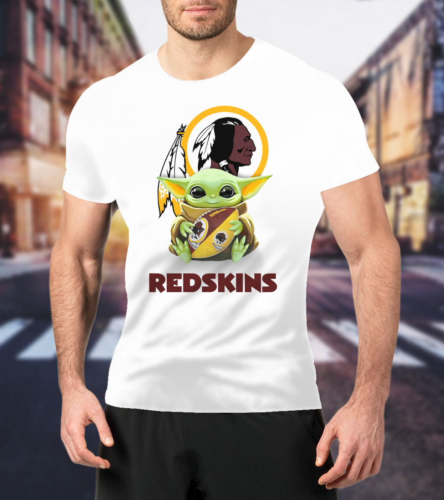 Grogu Redskins Football Hug With Team Logo And Native American T-Shirt