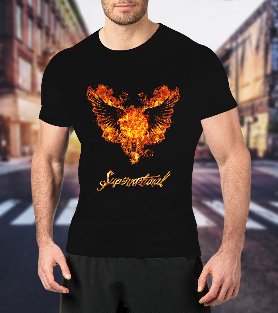 Supernatural Fiery Wings With Pentagram T-Shirt