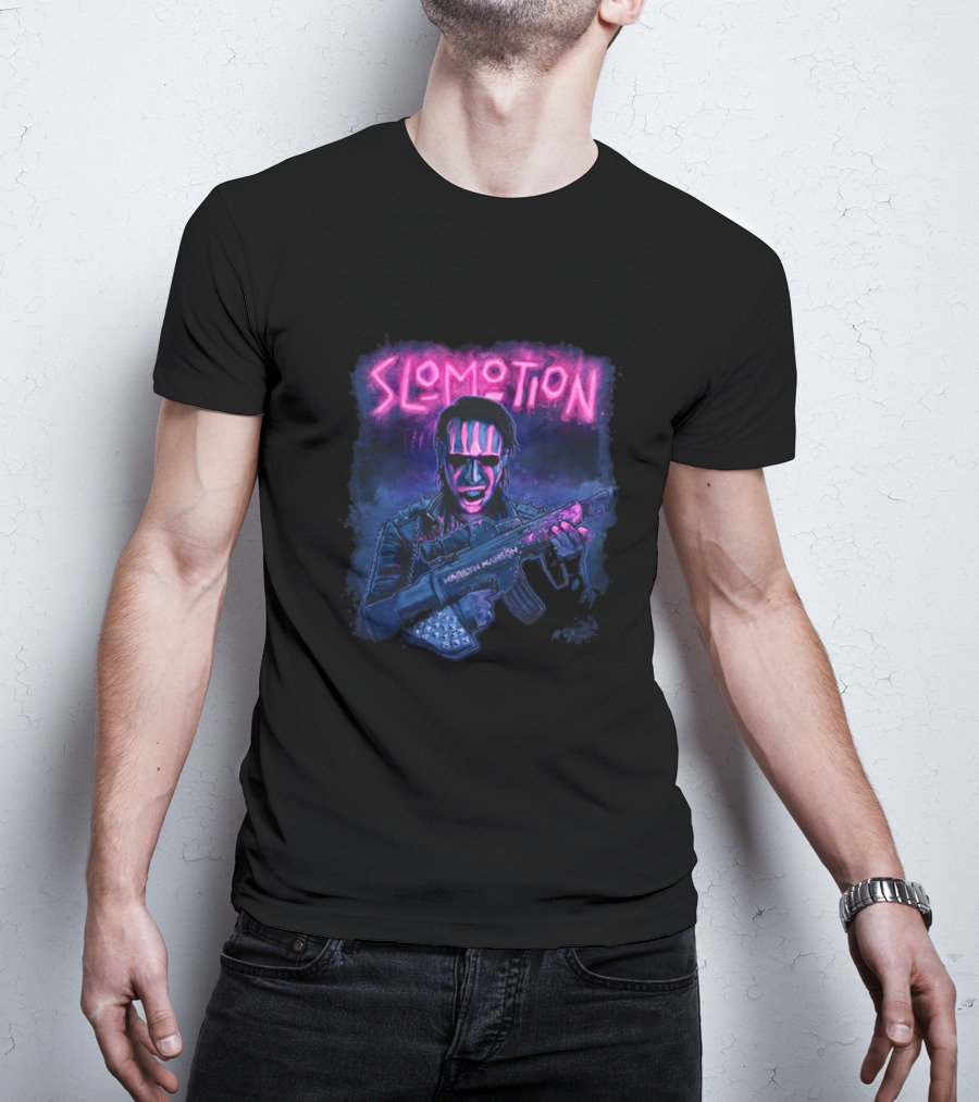 MM Slomotion Marilyn Manson Artwork Gun Neon T-Shirt