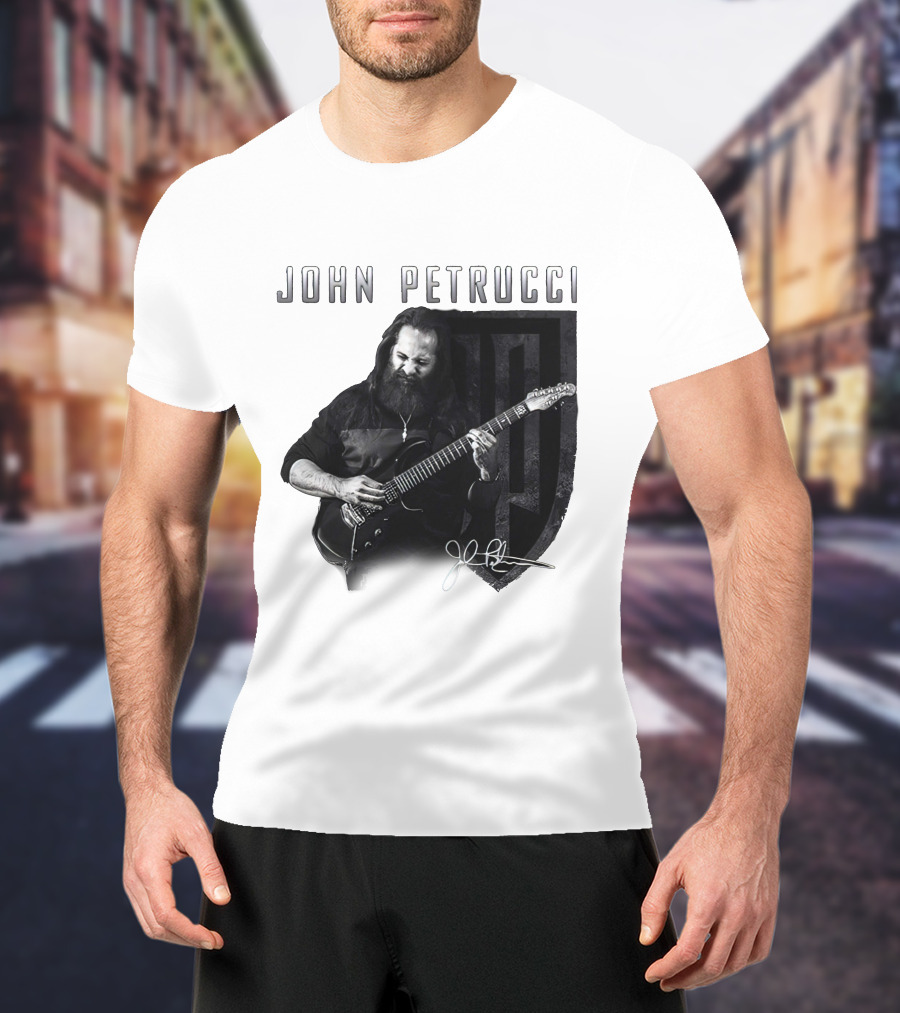 John Petrucci Guitarist Black And White Portrait With Signature T-Shirt