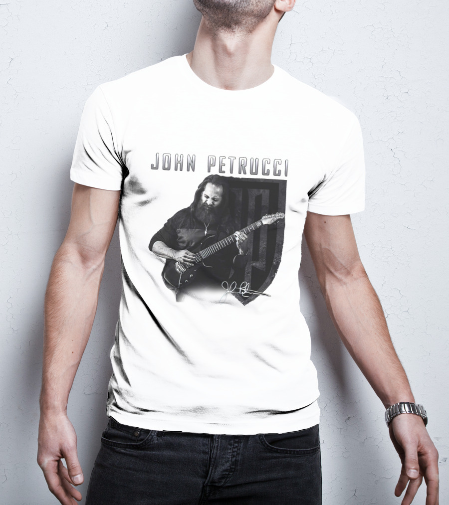 John Petrucci Guitarist Black And White Portrait With Signature T-Shirt