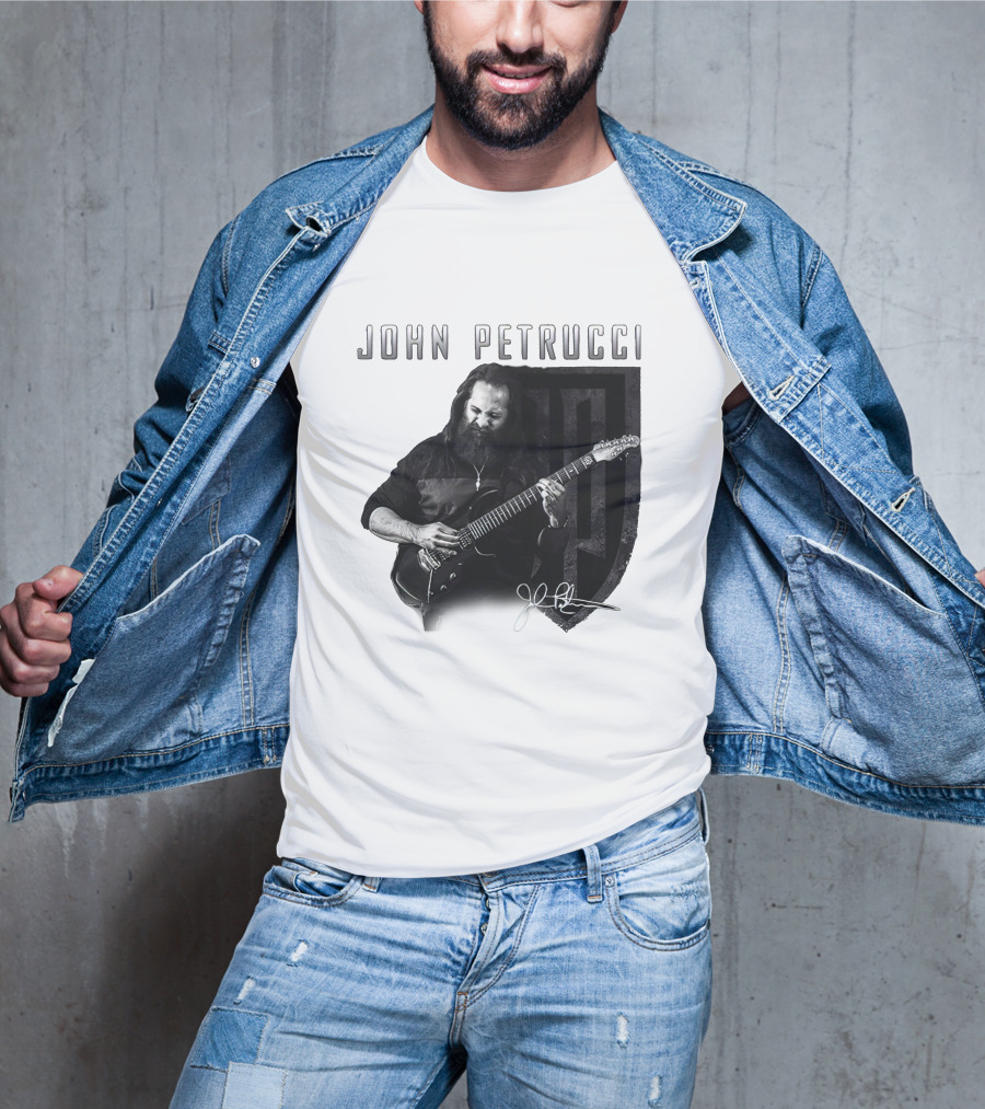 John Petrucci Guitarist Black And White Portrait With Signature T-Shirt