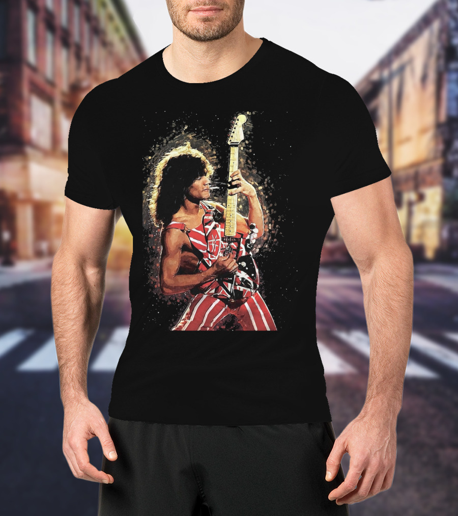 Guitar Legend Iconic Pose Rock Star Stripes T-Shirt