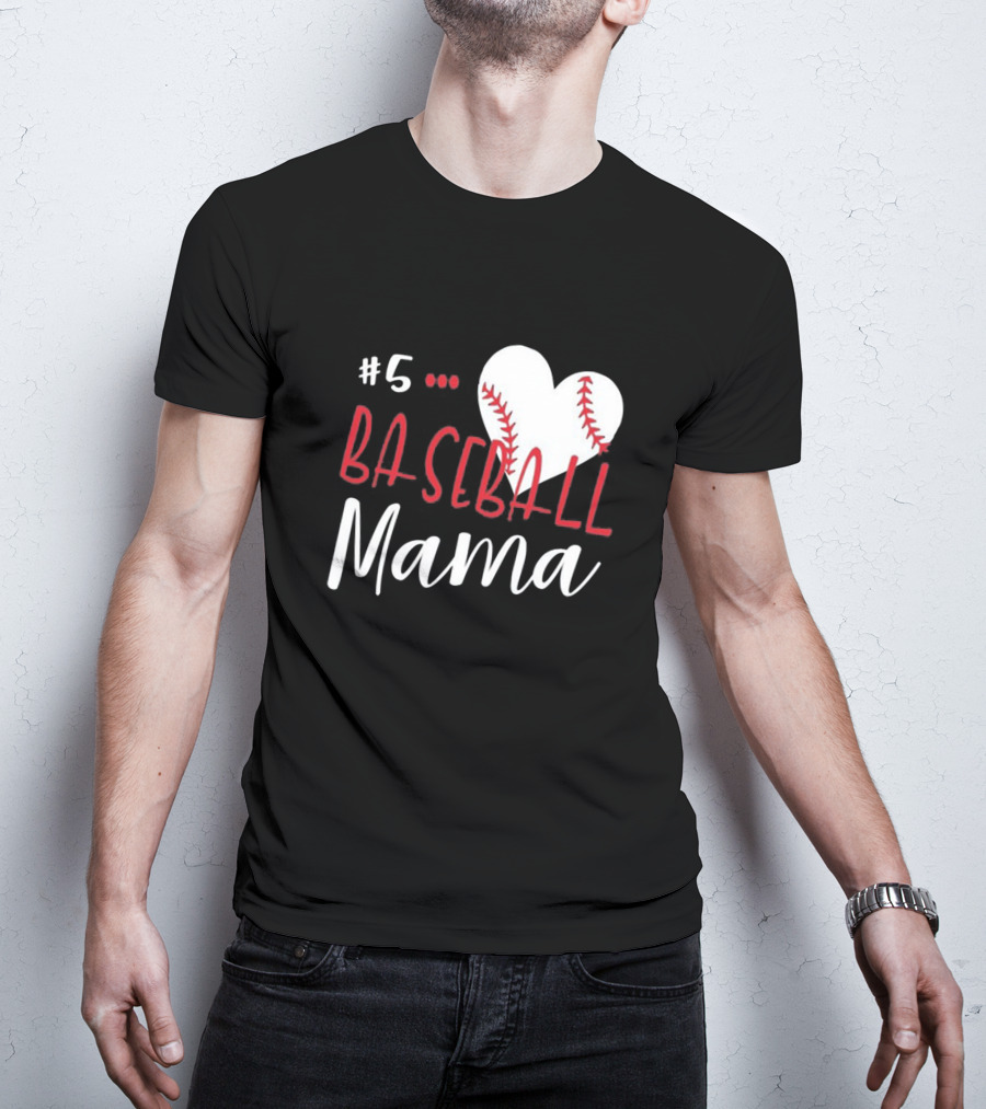 5 Baseball Mama Heart Stitch T-Shirt