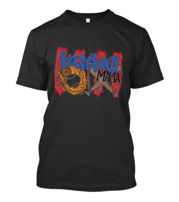 Baseball Mama With Glove And Bats On Red Rectangle Background T-Shirt