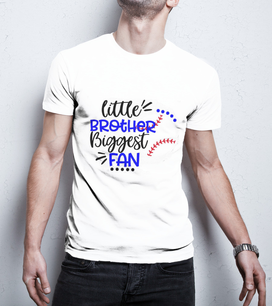 Little Brother Biggest Fan Baseball T-Shirt