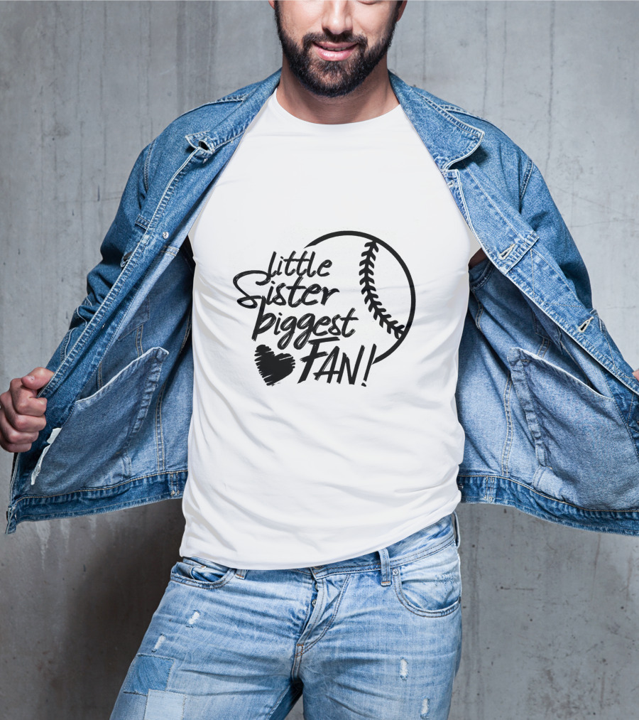 Little Sister Biggest Fan Baseball Heart T-Shirt