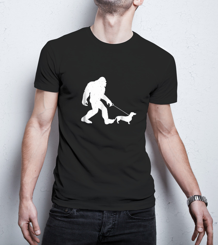 Bigfoot Walking Funny Wiener Dog Dachshund T-Shirt