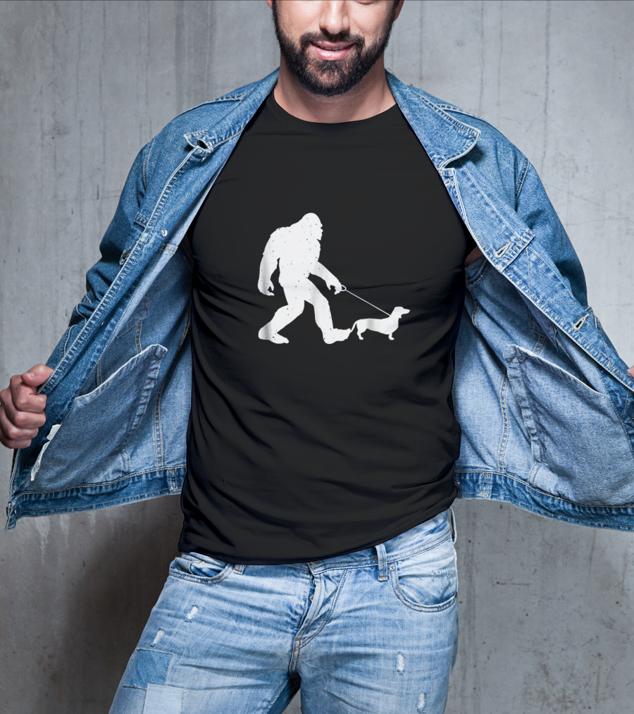 Bigfoot Walking Funny Wiener Dog Dachshund T-Shirt