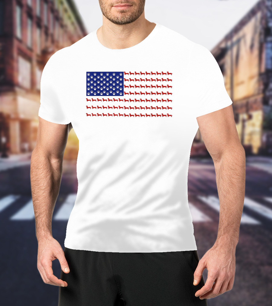 Patriotic Dachshund American Flag Independence Day Paws T-Shirt
